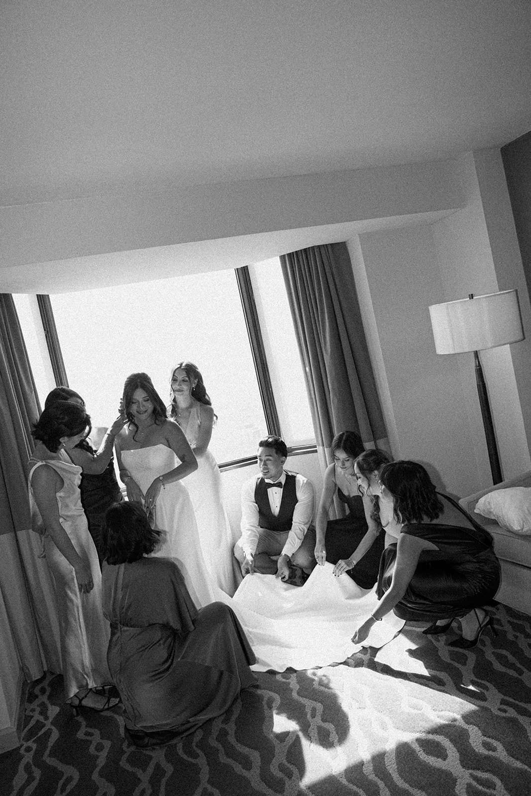 A bride getting ready with her bridesmaids
