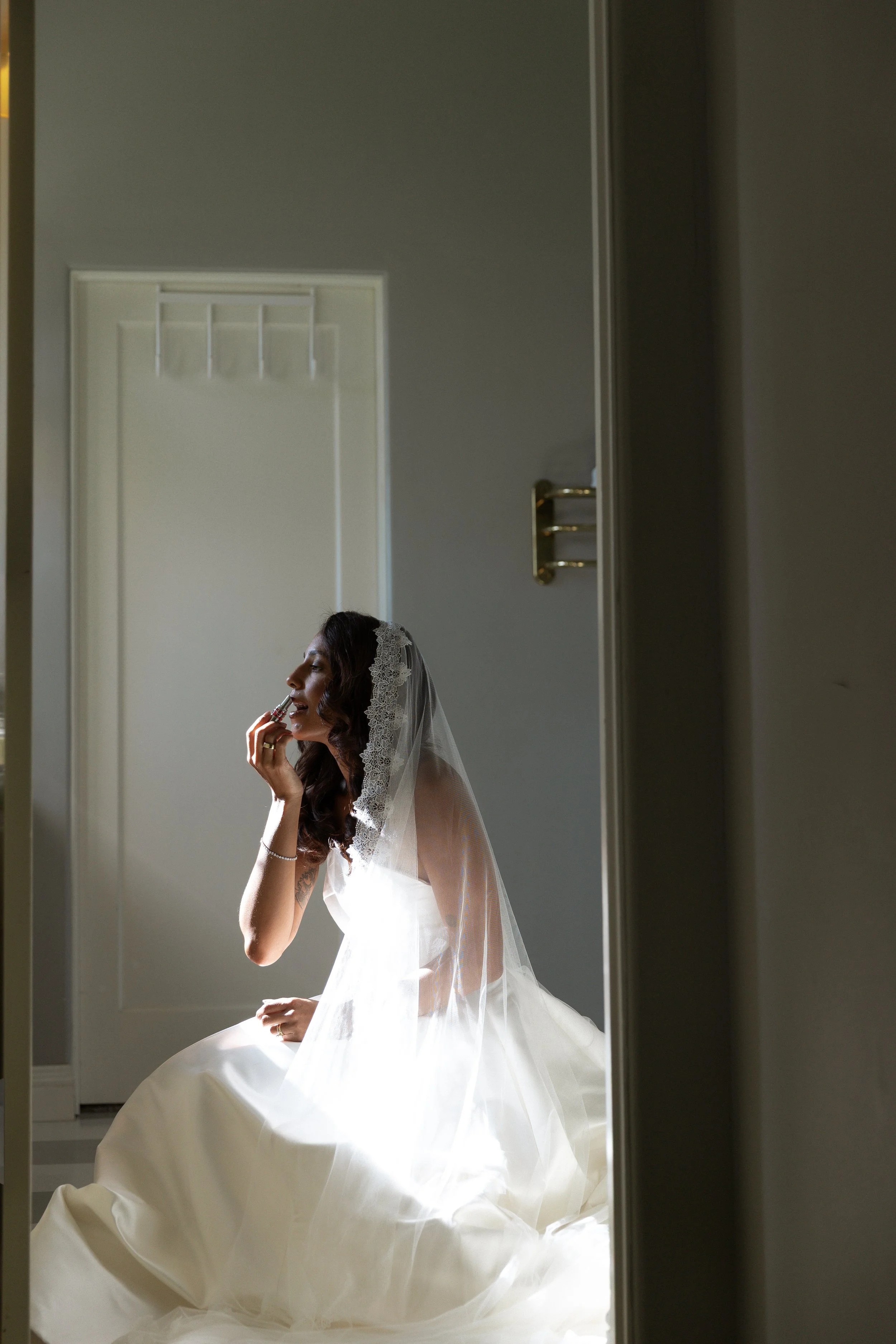 bride getting ready on her own at cavaignac estate in Walnut Grove
