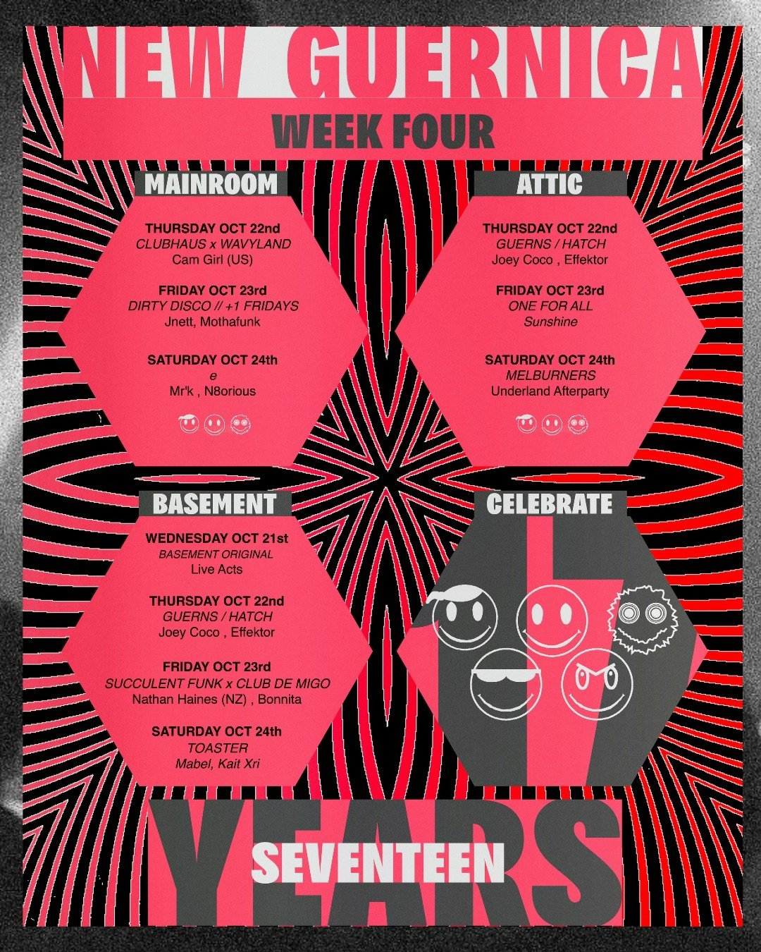 This weeks Mainroom, Attic &amp; Basement programme. 
All event info in Linktree / bio.