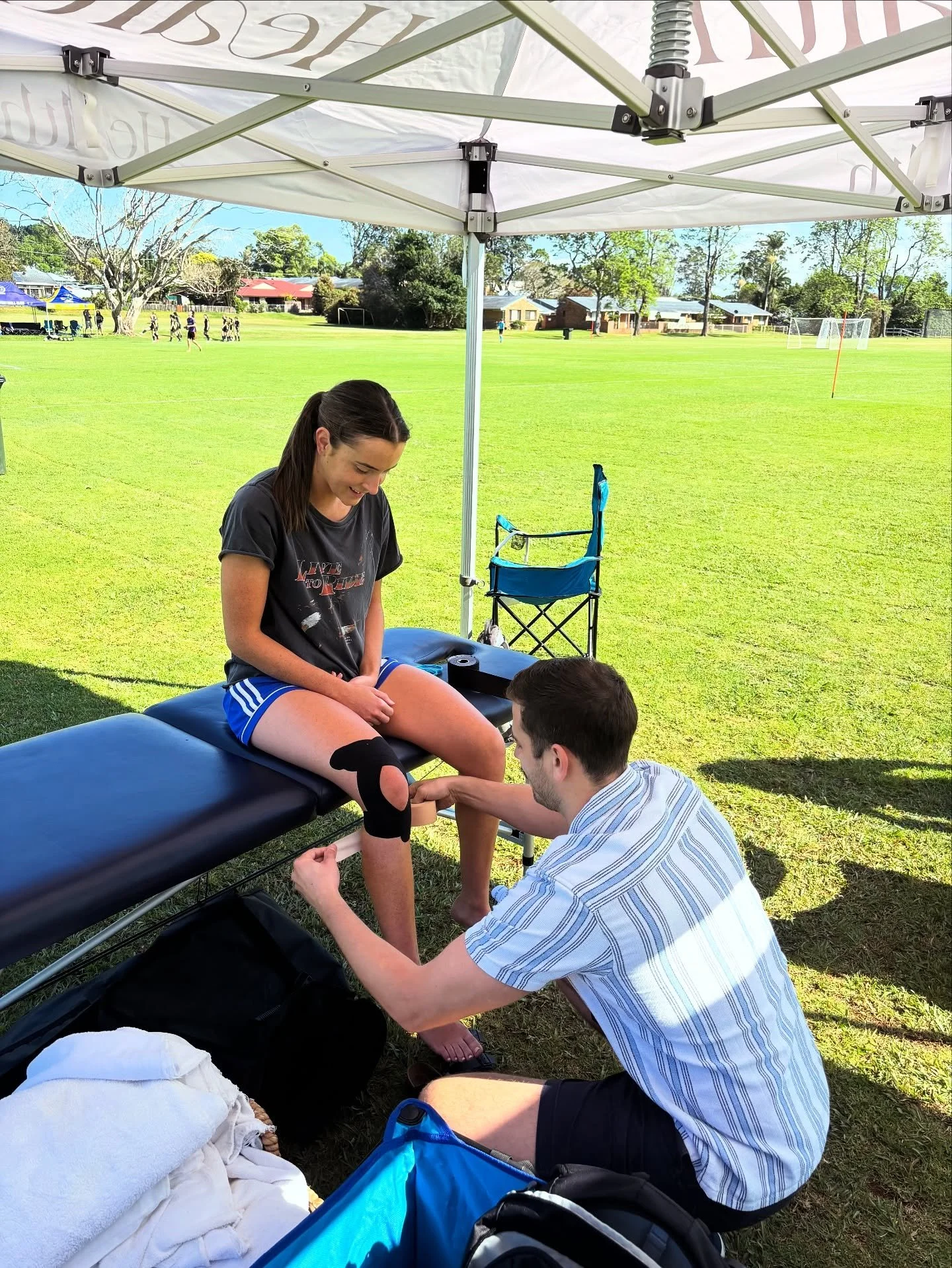 Oceania Cup Day 1 ⚽️ strapping and prepping the teams with over 200 players competing at @alstonvillefc grounds this weekend. It&rsquo;s in its 11th year now and our team have been there helping out since the start! Baptism of fire for osteo Oli toda