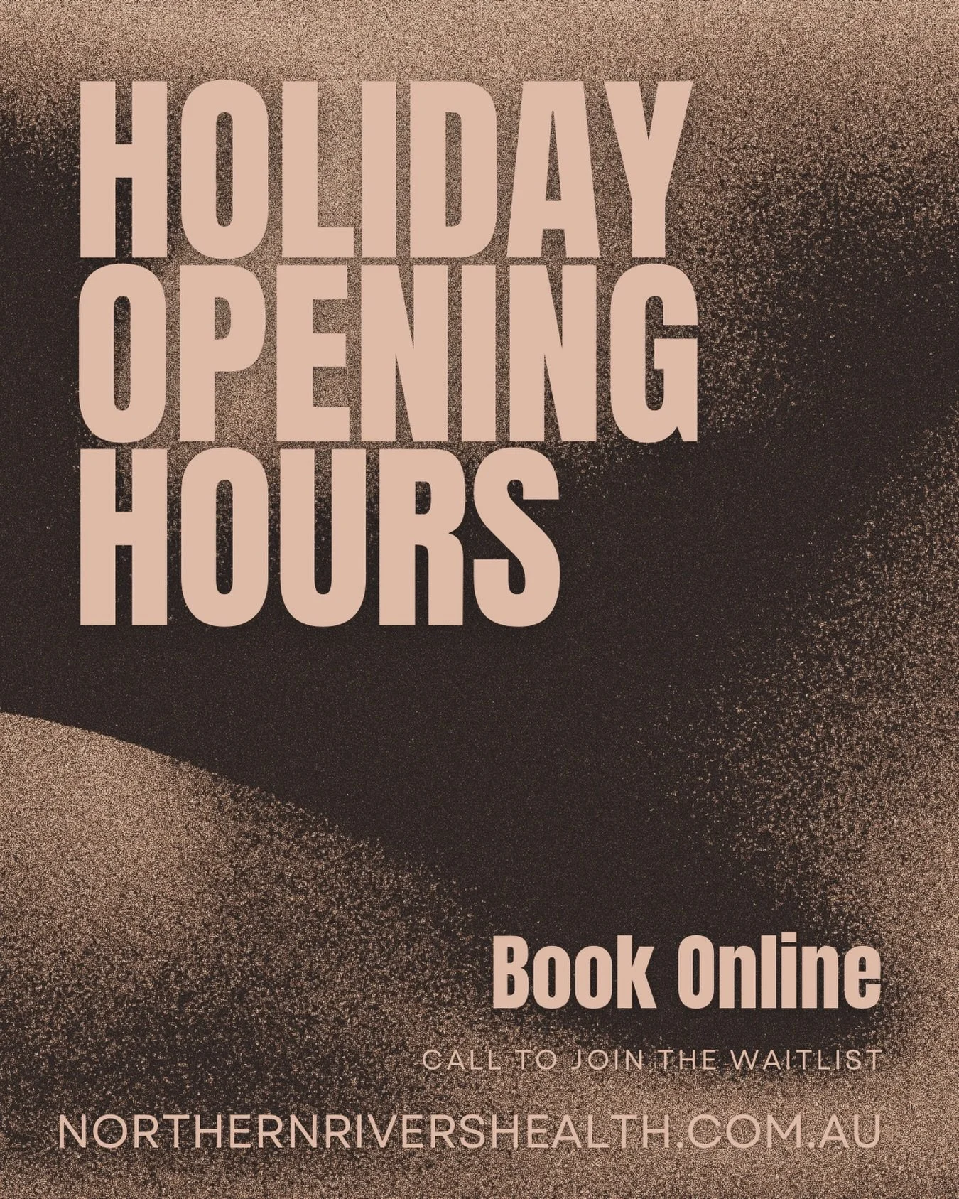 Yes we are open 🙌🏼 however we only have a couple of appointments available:
✨ Kinesiology with Grace in Lennox today at 10.30am and 3.30pm
👐 Osteopathy with Oliver in Alstonville Fri 2nd Jan 9am &amp; 4.30pm. 
🔥 Infrared Sauna on Fri 2nd Jan 9.45