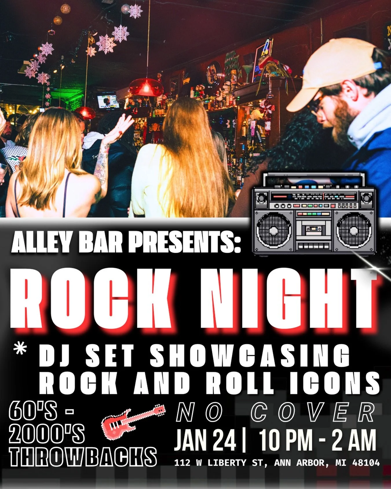 ALLEY BAR ROCK DJ NIGHT 1/24 ❤️&zwj;🔥🎸
DJ SET SHOWCASING ROCK ICONS FROM 60&rsquo;S - 2000&rsquo;S 🍻
10PM - 2AM ⚡️
