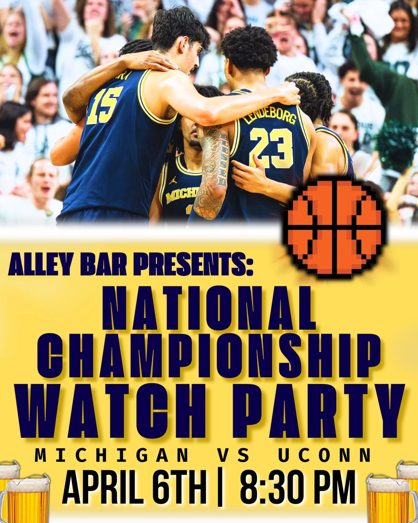 Shock the world boys 🤝

It all comes down to this! Come watch the National Championship Game with us at Alley bar 👏

Michigan vs. UConn
8:30PM
Monday, April 6th