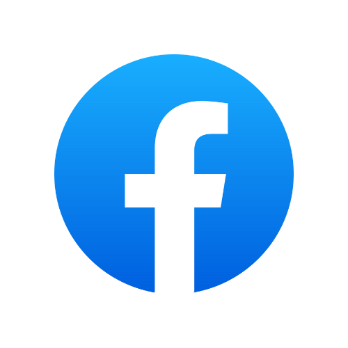 Facebook logo with a blue circle and white lowercase 'f' in the center.