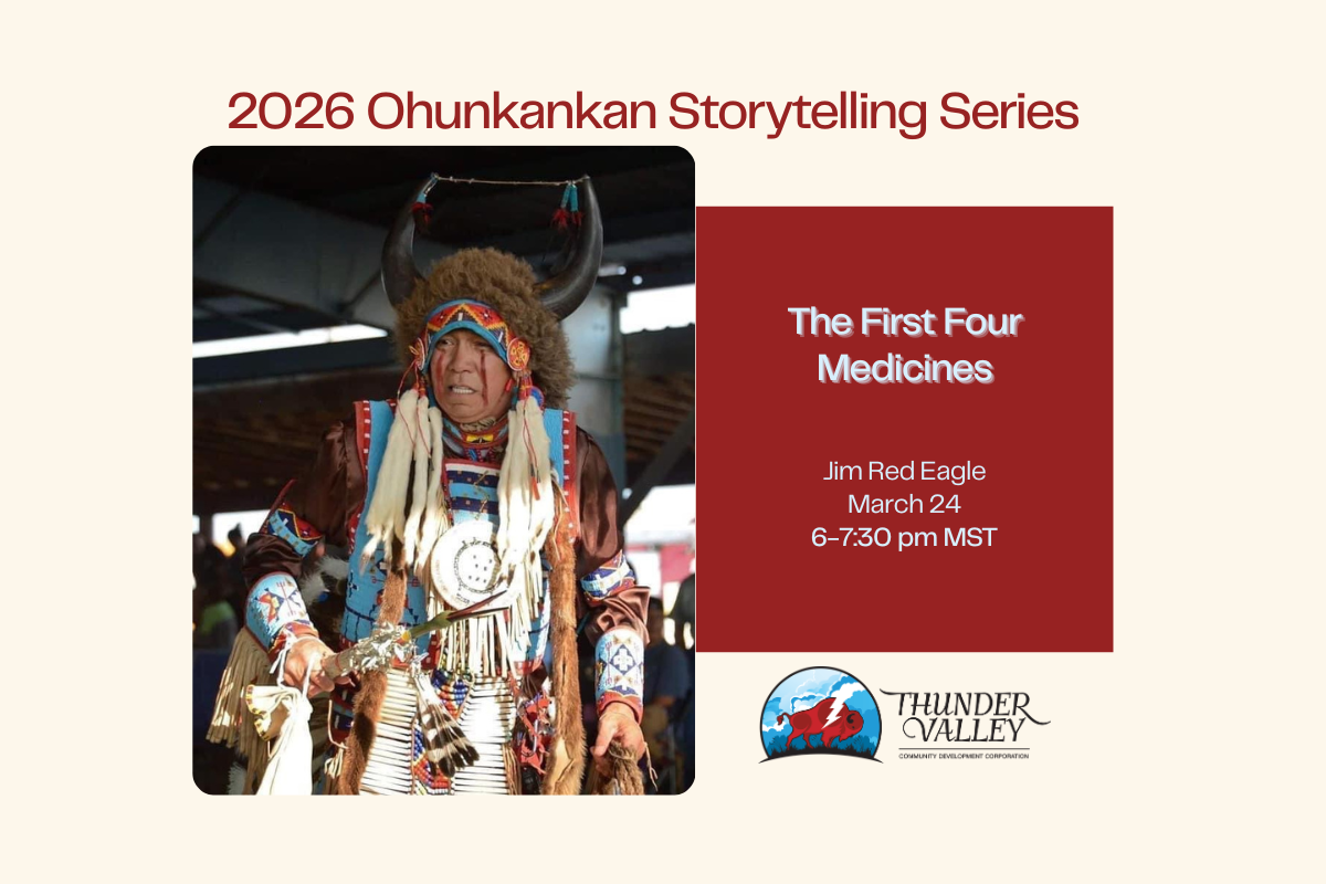 Flyer featuring Jim Red Eagle and sharing the topic and time of his upcoming presentation