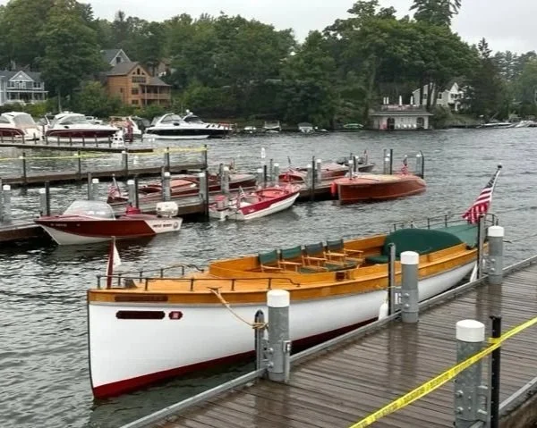 Vintage and classic boats in Bolton Landing on Lake George.