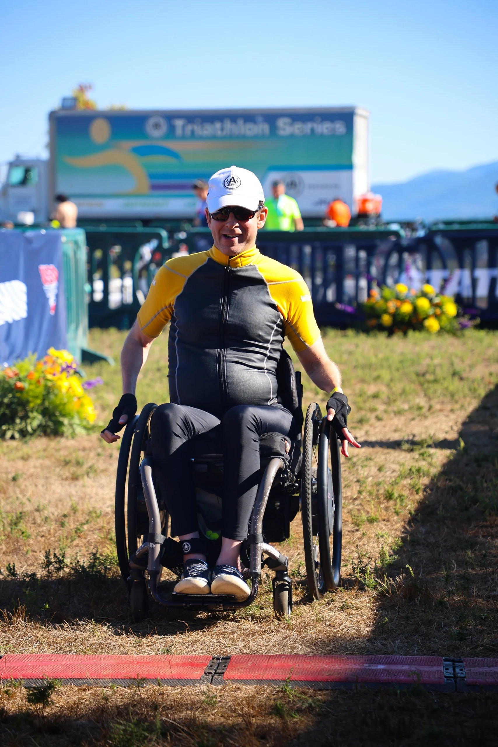 Para-athlete competing in the Lake George Triathlete.