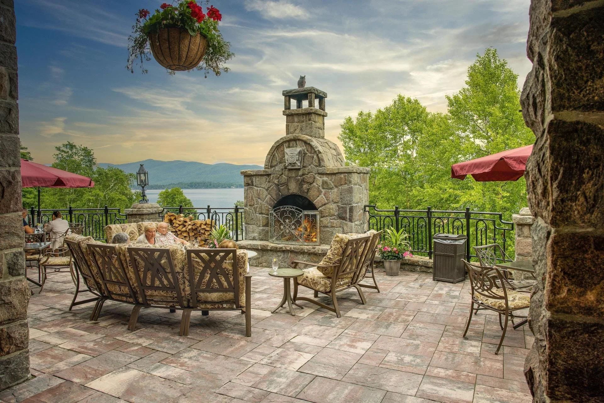 Erlowest's patio offers outdoor dining with lake views of Lake George.