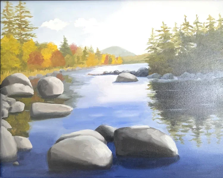 Painting by Diane DeAngelis on display at Tannery Pond Center featuring Adirondack landscapes