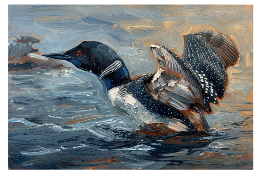 Oil painting of a Loon