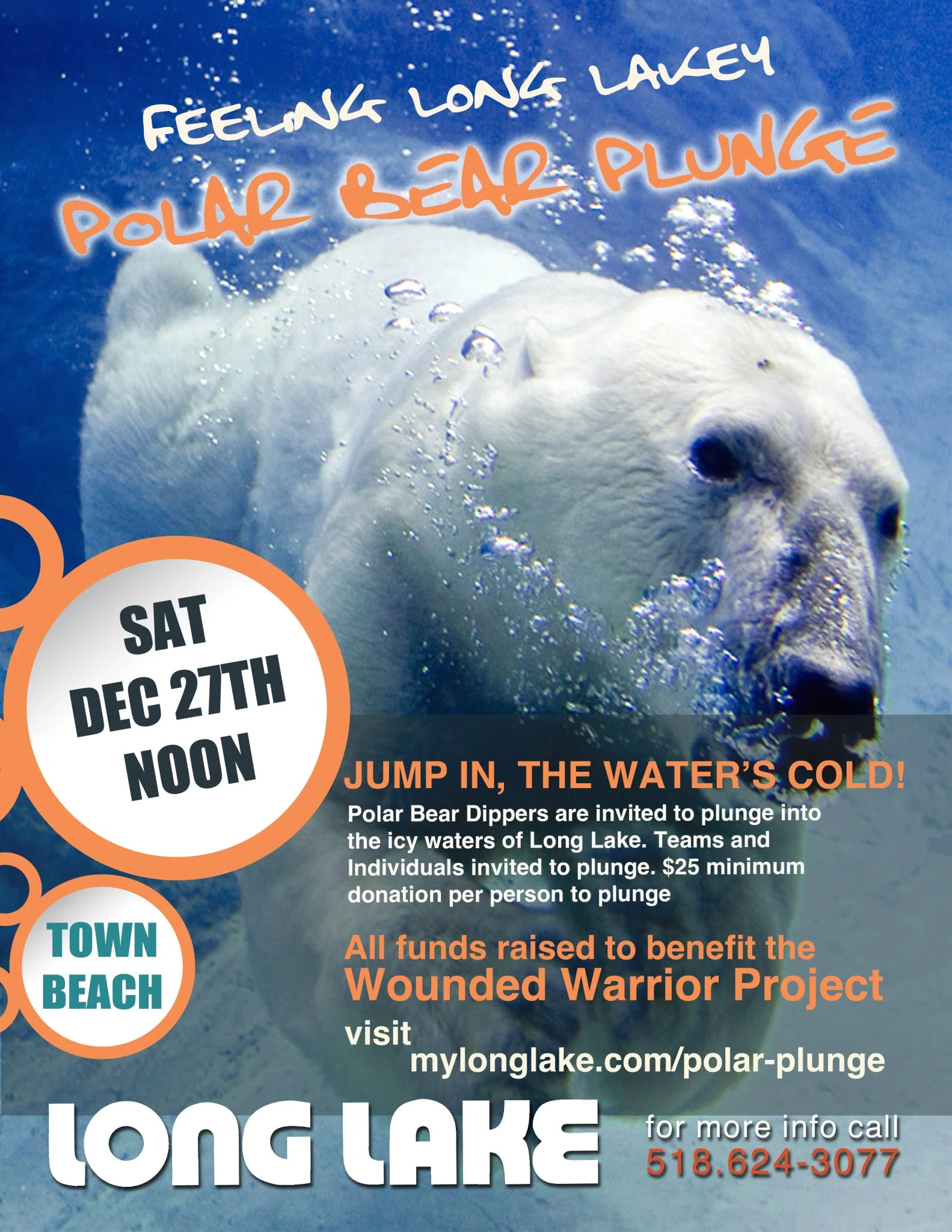 Poster promoting the Feeling Long Lakey Polar Bear Plunge 2025.