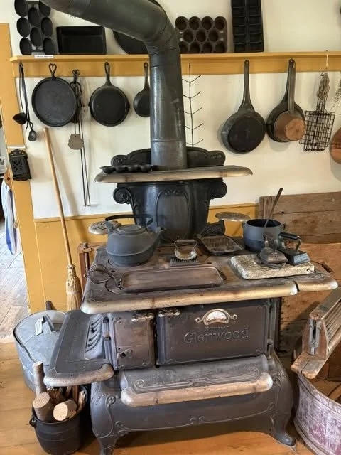 wood-burning cooking stove at the Wilder Farm