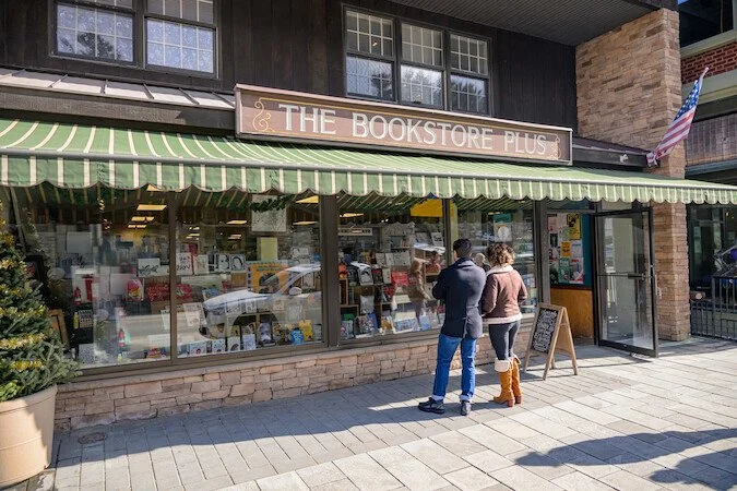 People shopping on Main Street in Lake Placid, NY.