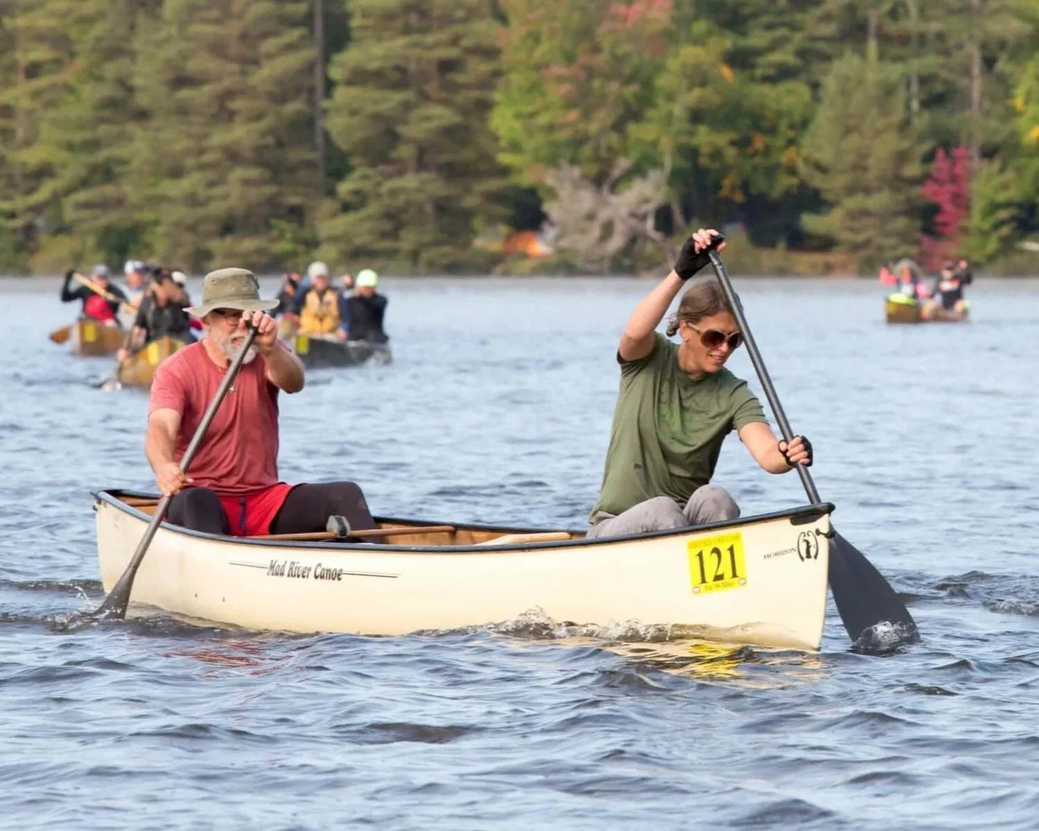 Paddlers in a canoe competing in the Adirondack Classic 90-miler