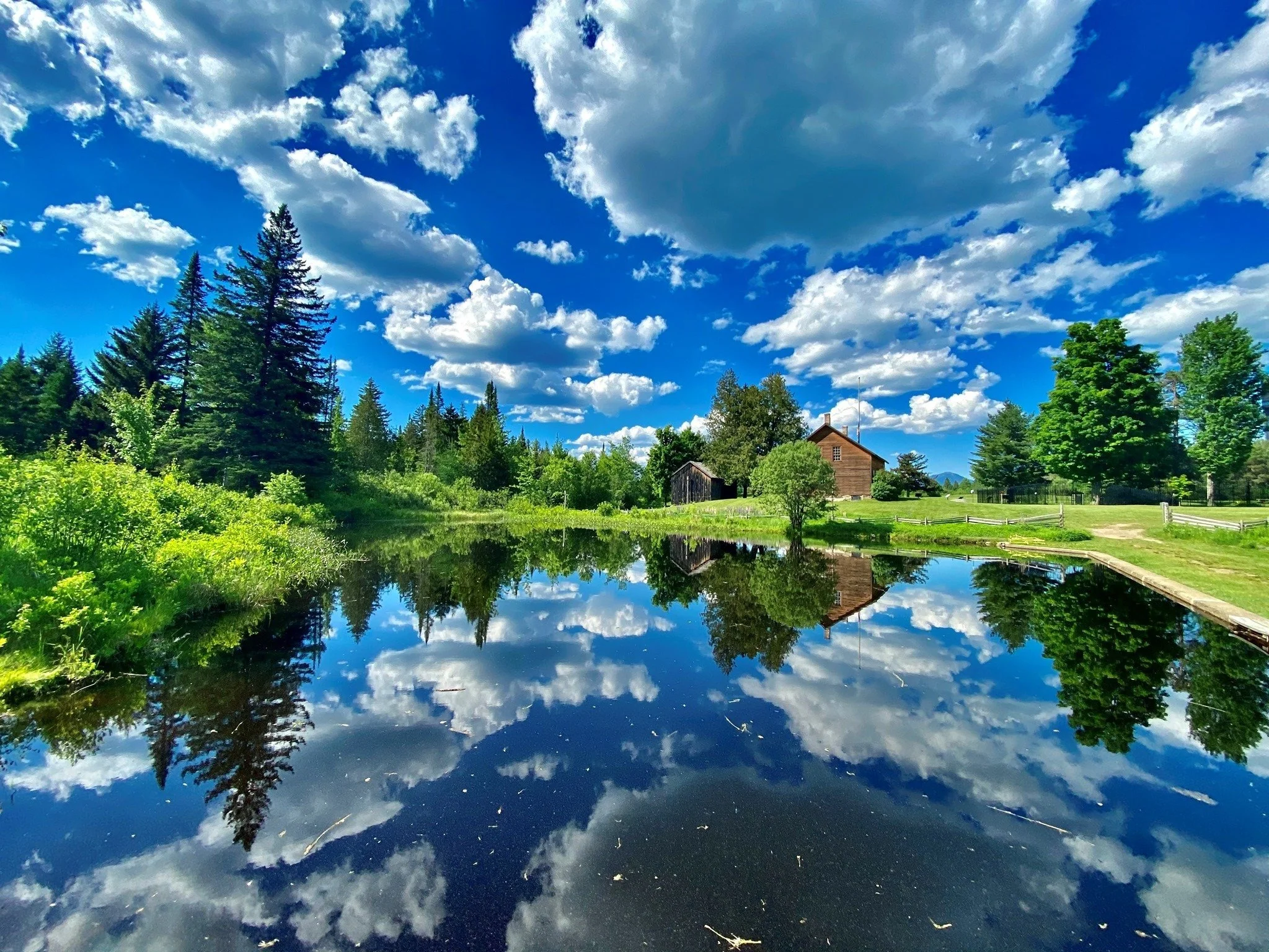 John Brown farm on a beautiful summer day with bluebird skies near Lake Placid