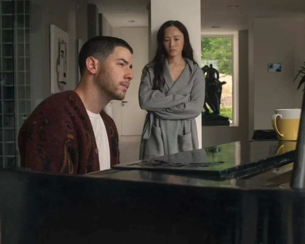 Nick Jonas playing the piano in the movie "Power Ballad" playing at Indian Lake Theater in the Adirondacks.