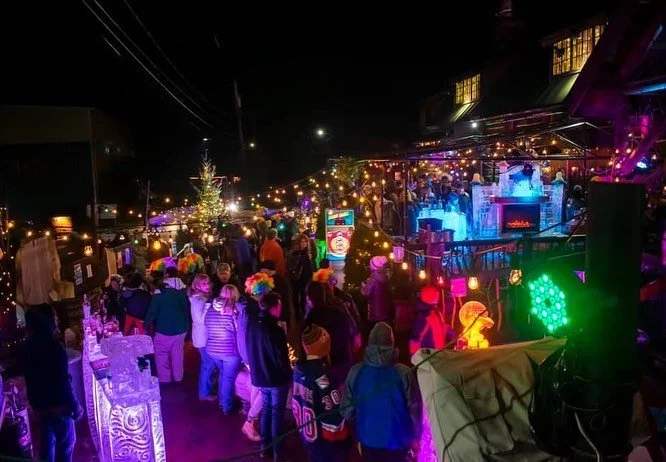 Photo of party-goers at the Funky Ice Fest in Lake George Village in January.