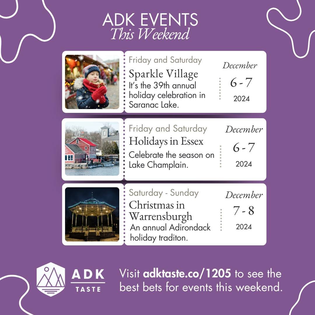 Need ideas for the best things to do this weekend in the Adirondacks? Check out our suggestions. Link in bio or visit adktaste.co/1205.
.
.
.
.
.
@warrensburgnychamber
@lakegeorgearts
@saranaclake 
@tannery_pond
@oakmountainski 
#adiriondack #travel 