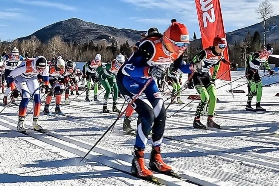 Nordic skiiers in the annual Lake Placid Loppet at Mt. Van Hoevenberg in the Adirondacks