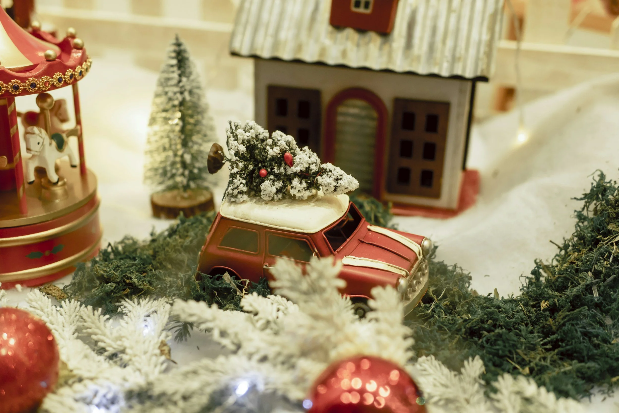 A scene of an Adirondack village during the holidays