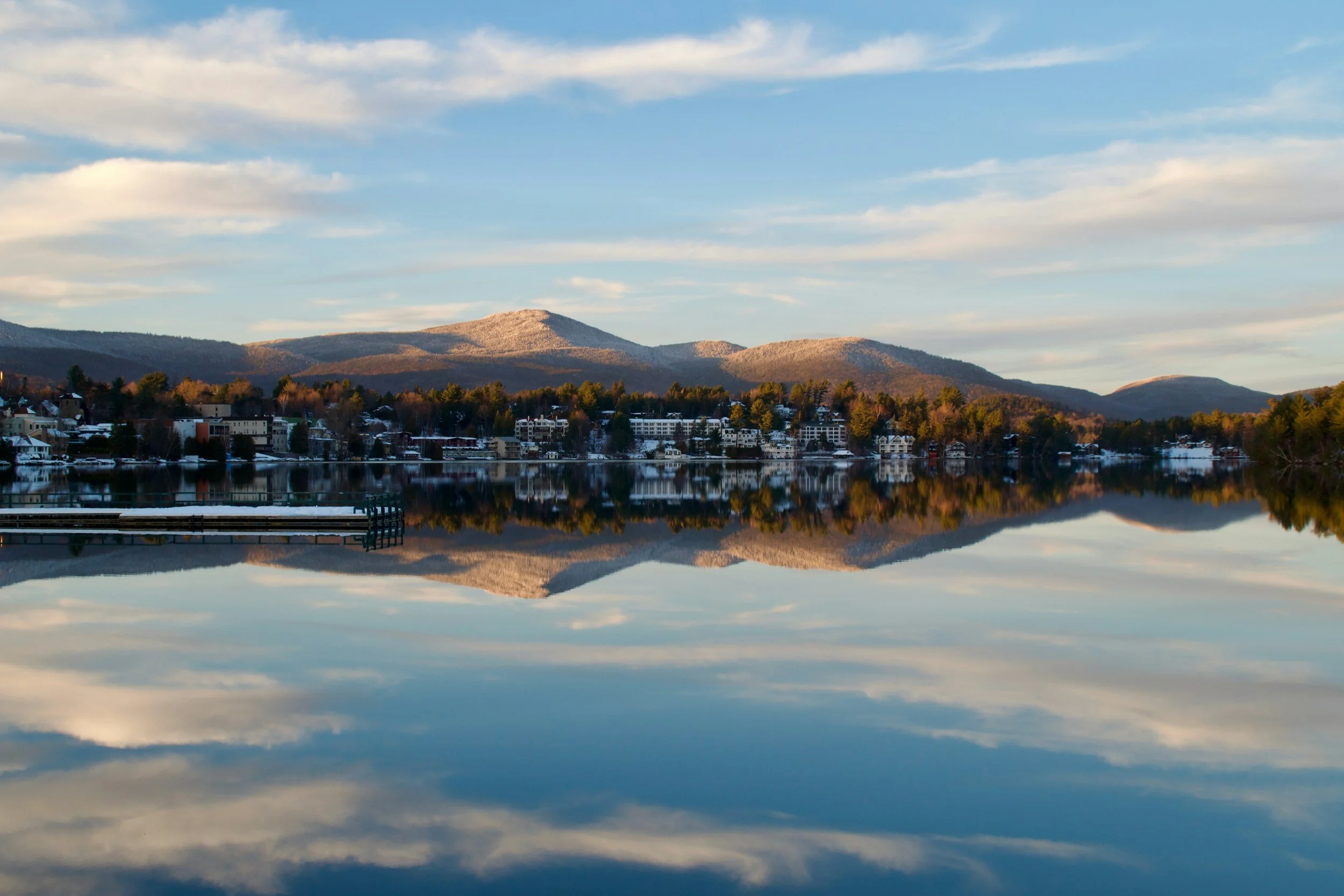 Lake Placid Village and Mirror Lake in Winter
