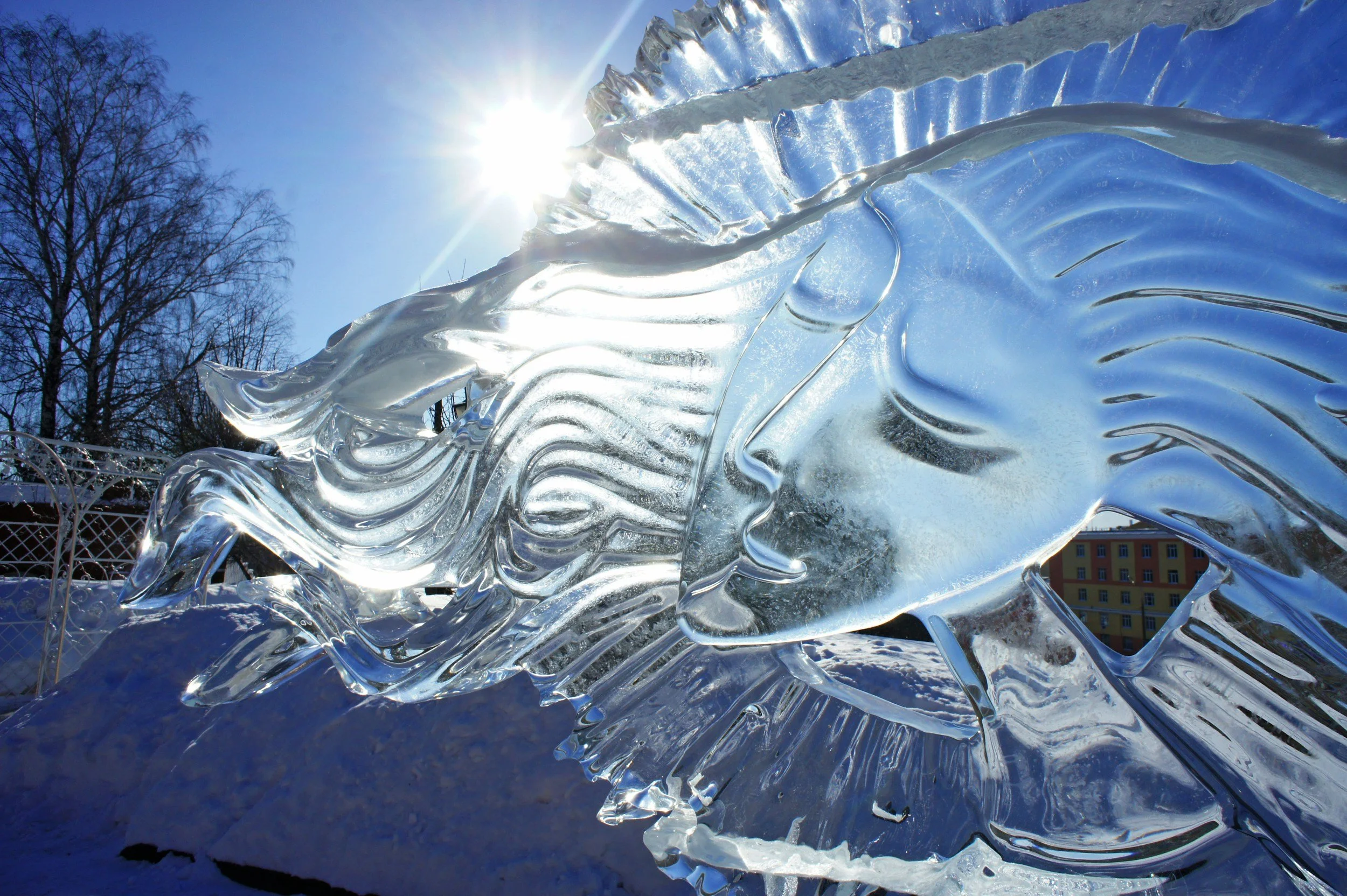 A beautiful ice sculpture by talented artisans like those at Long Lake's 2026 Winter Carnival.