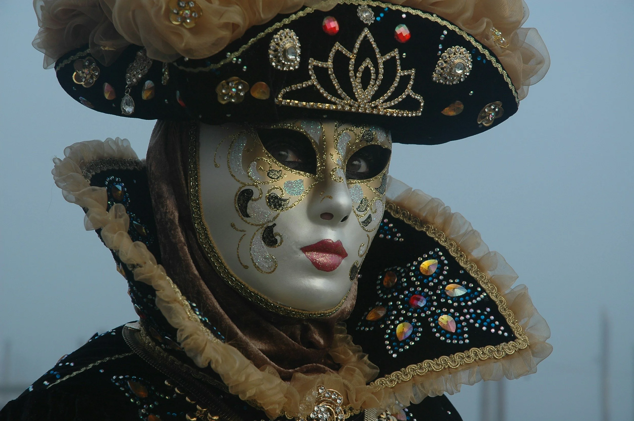 Fasching attendee dressed up to masquerade at a traditional carnival like the one in Ticonderoga in January 2026.