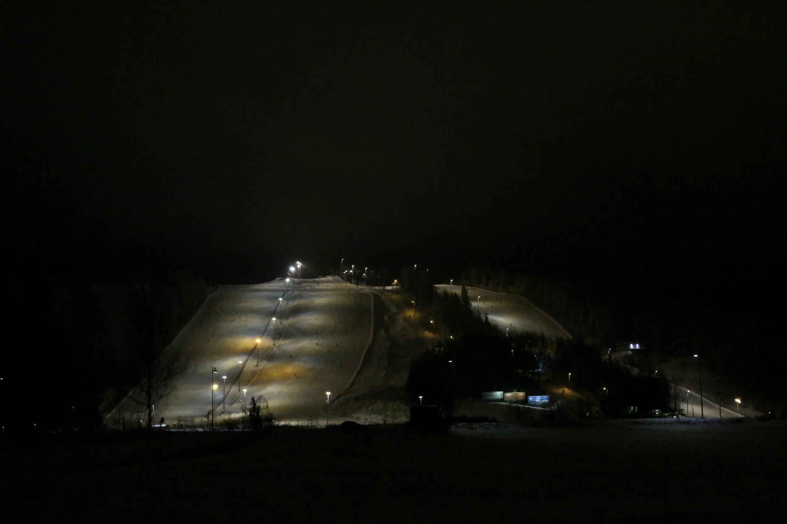 Ski hill at night.