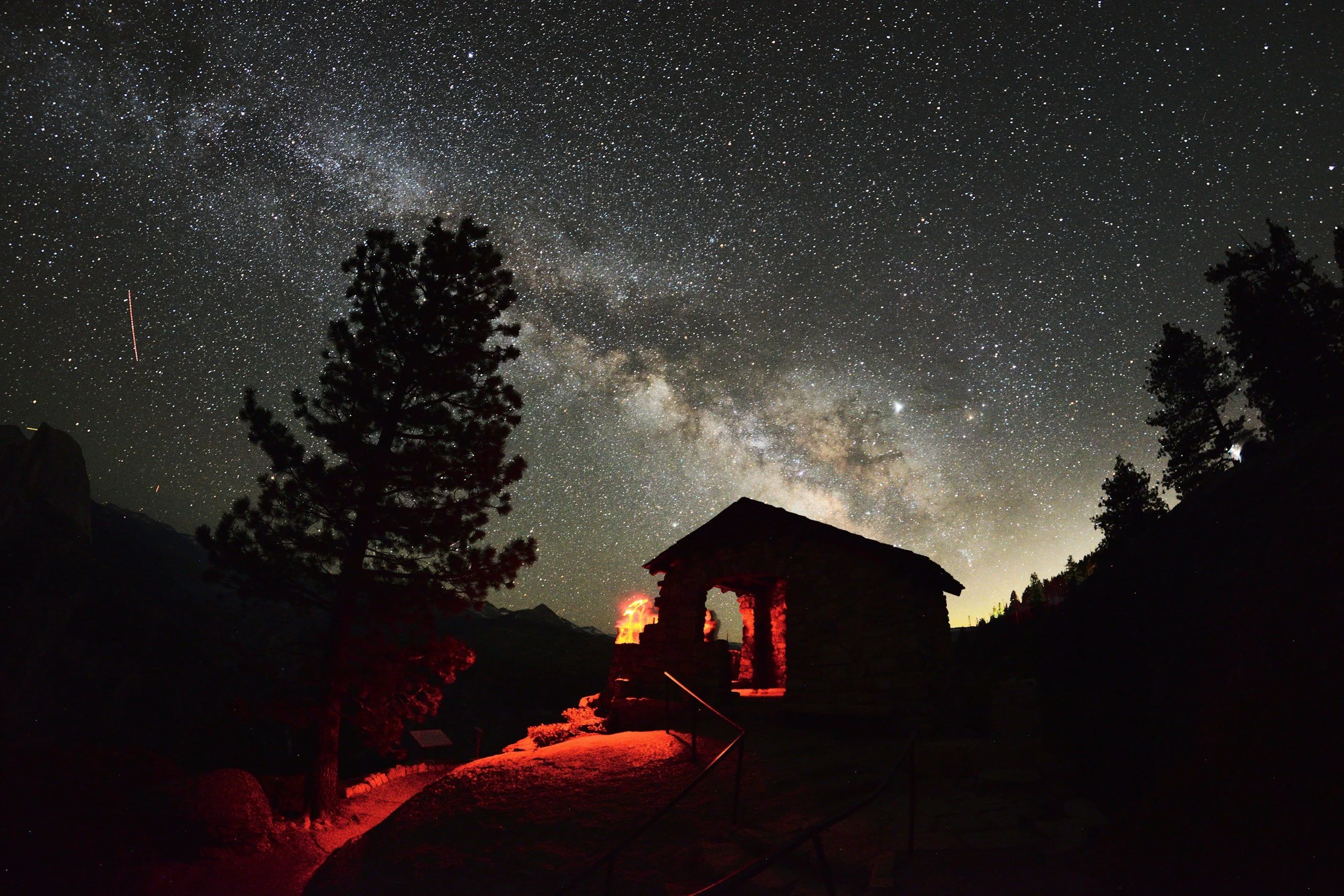 Stargazing from an Adirondack cabin.