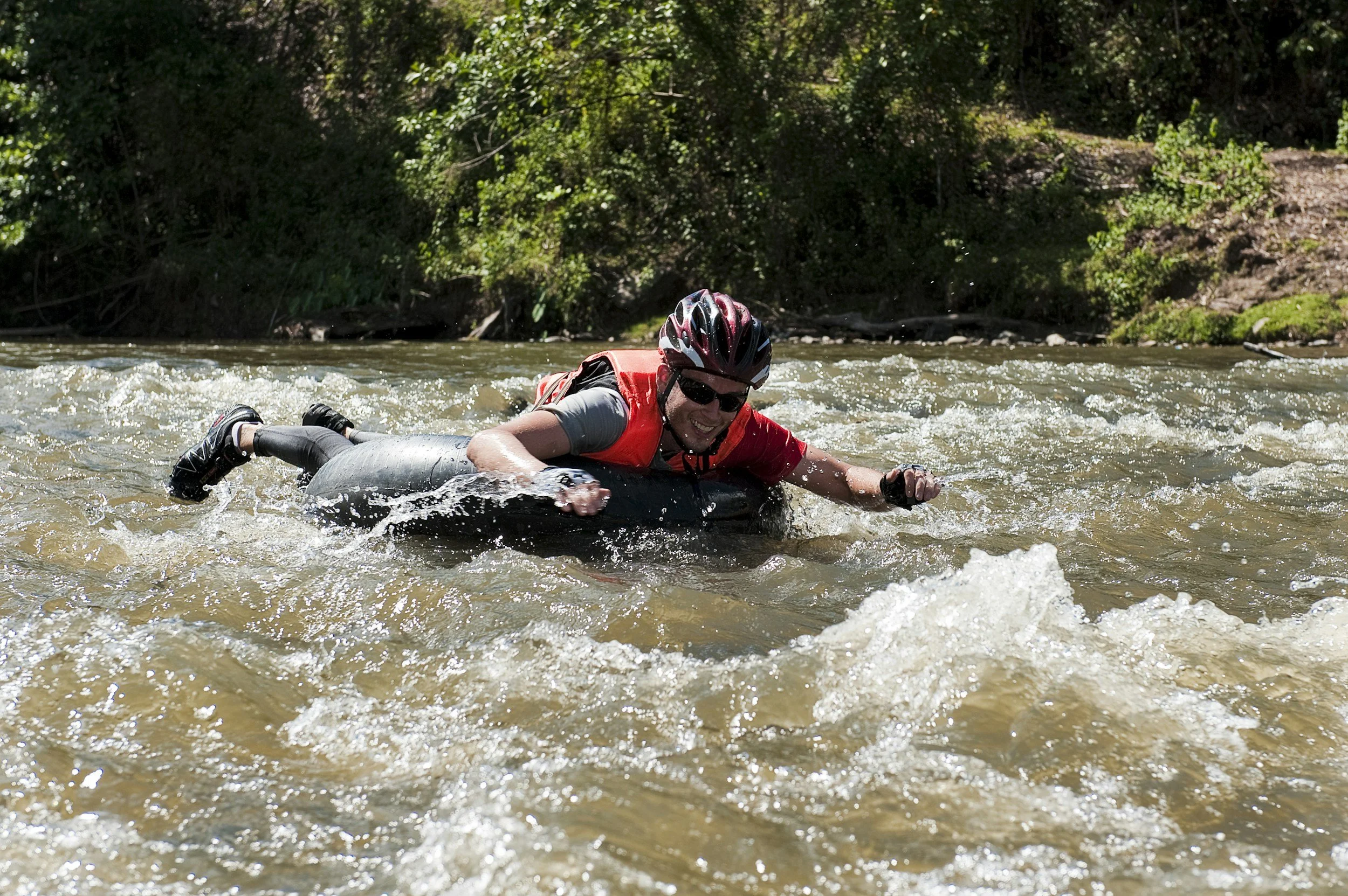 Tubing on a rushing river.