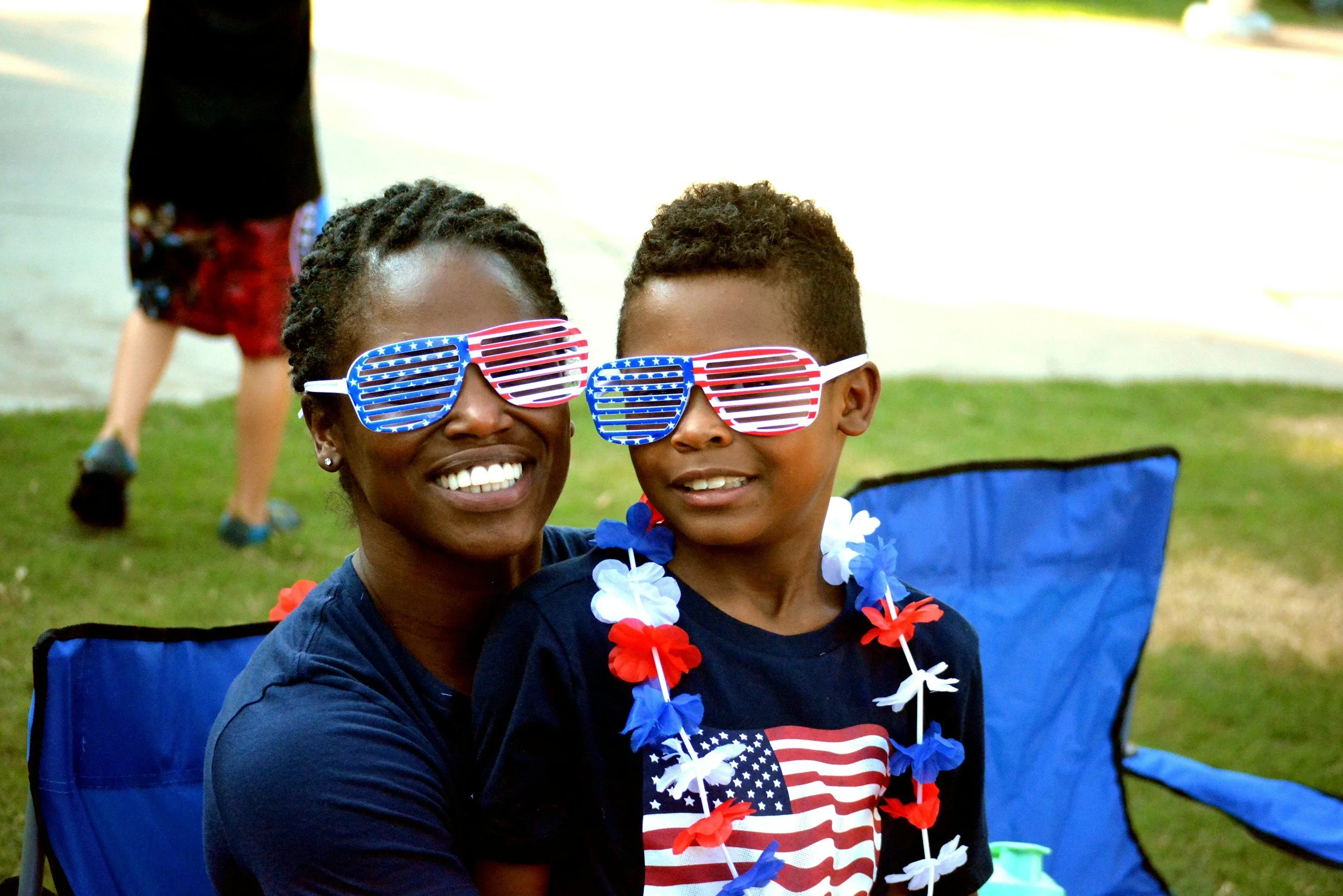 Mother and son celebrating the 4th of July in the Adirondacks.
