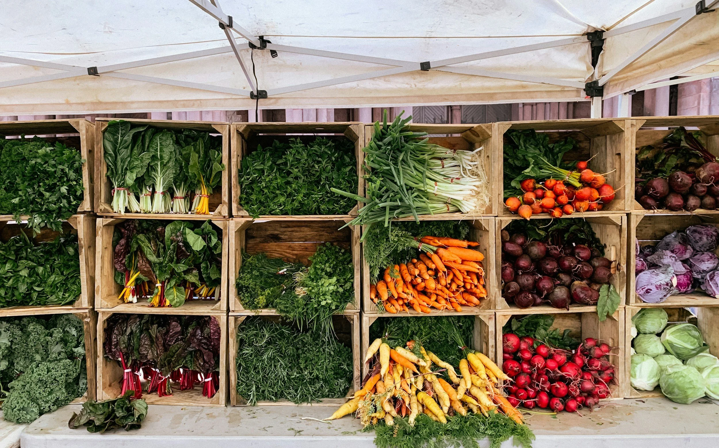 Vegetables on display at the July 4 Farmers Market in Indian Lake.