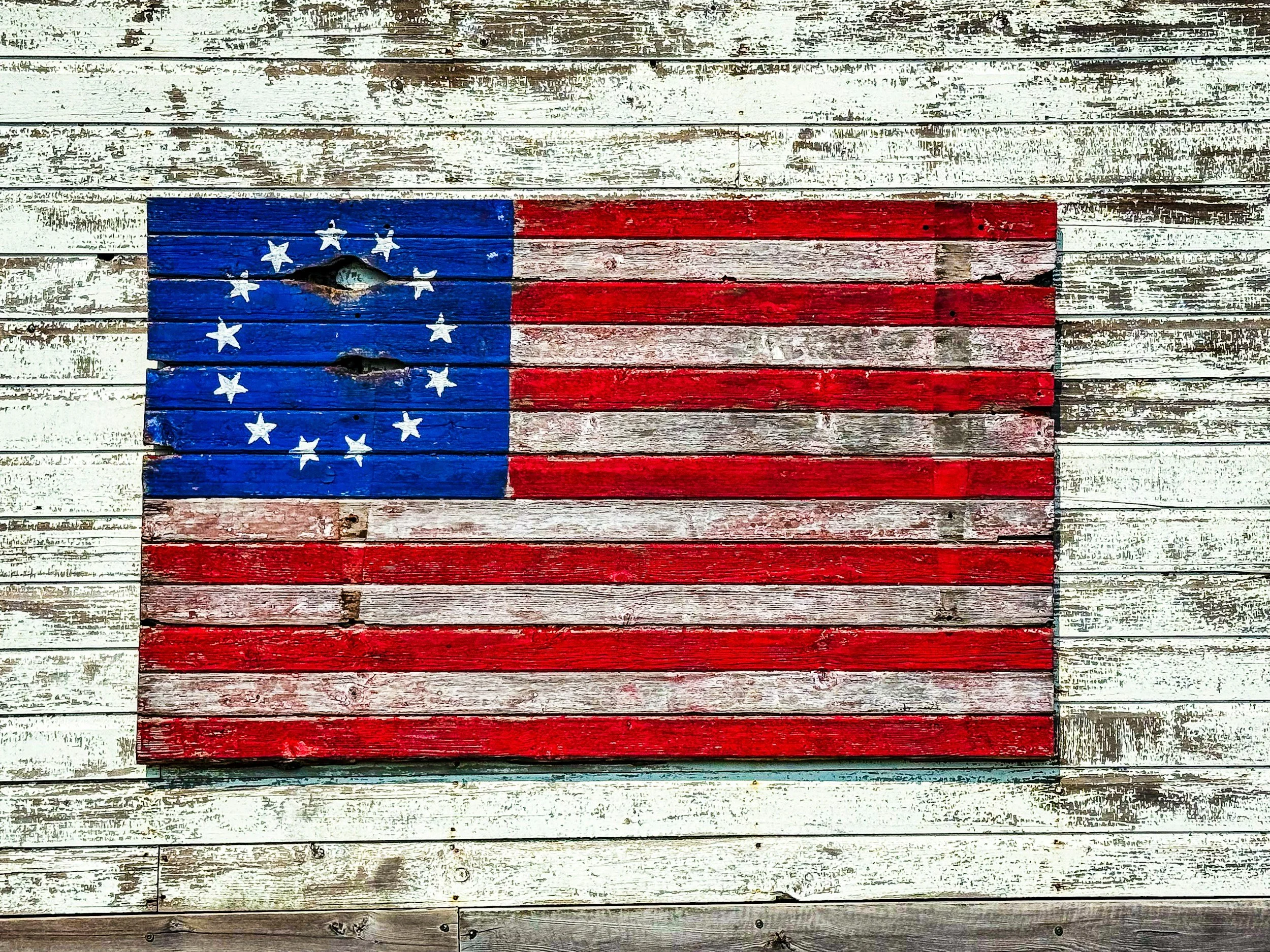 American flag painted on the side of a barn in Essex, NY.