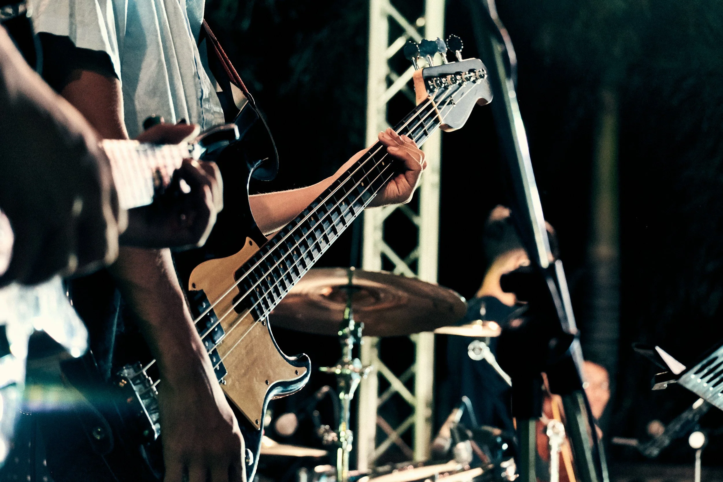 Rock band performing at music festival.