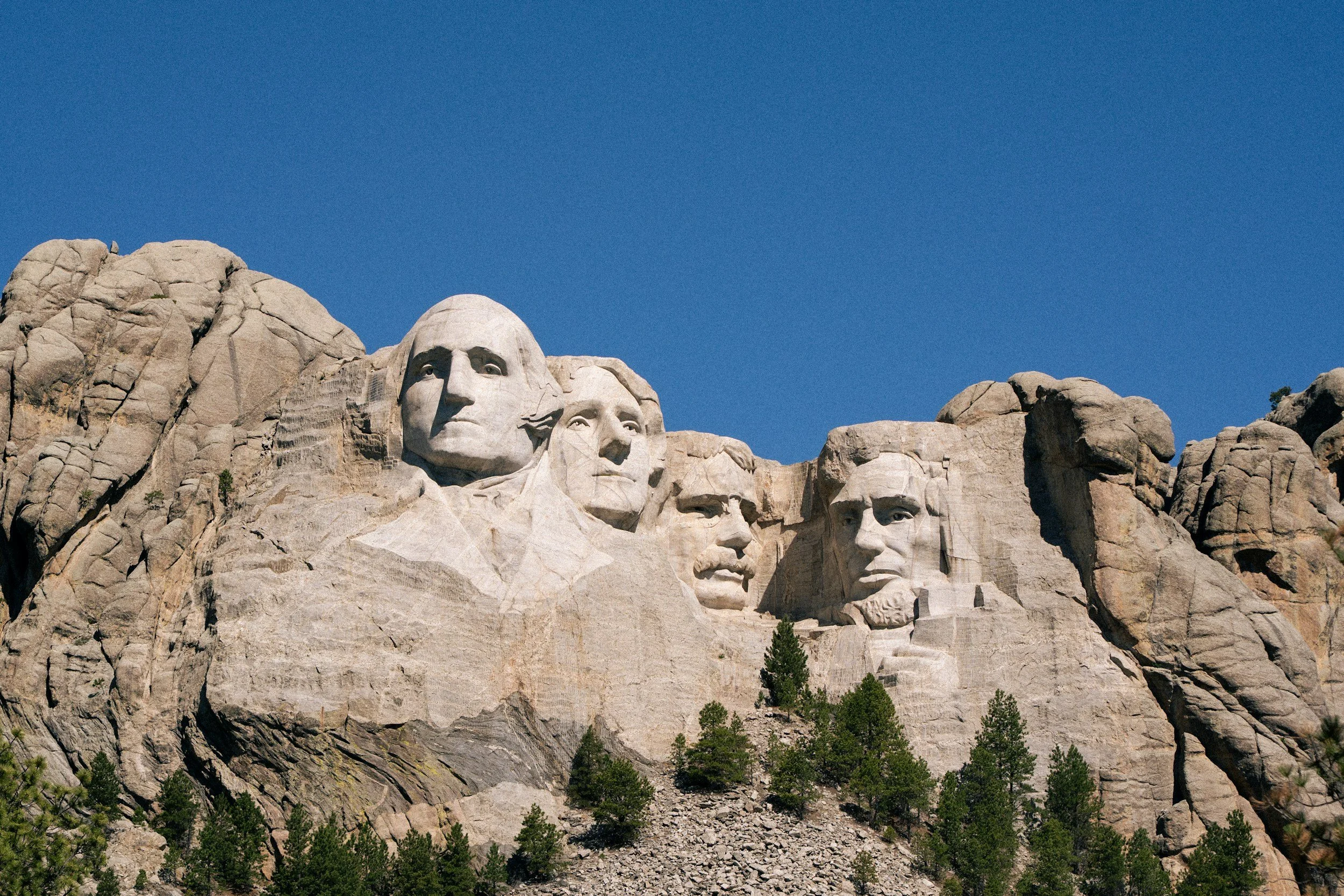 The profile of Theodore Roosevelt carved into the face of Mt. Rushmore.