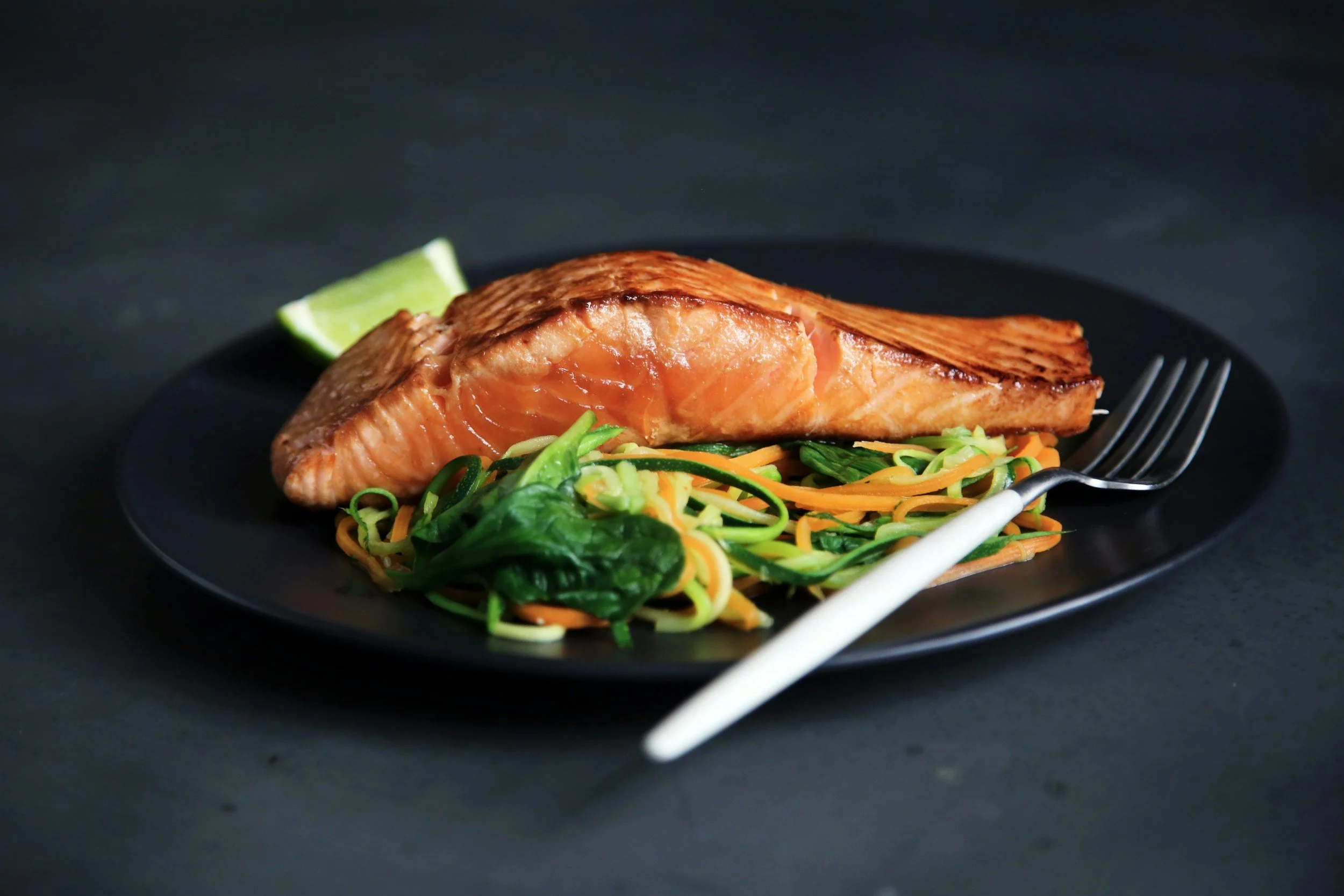 grilled fillet of salmon and vegetables.