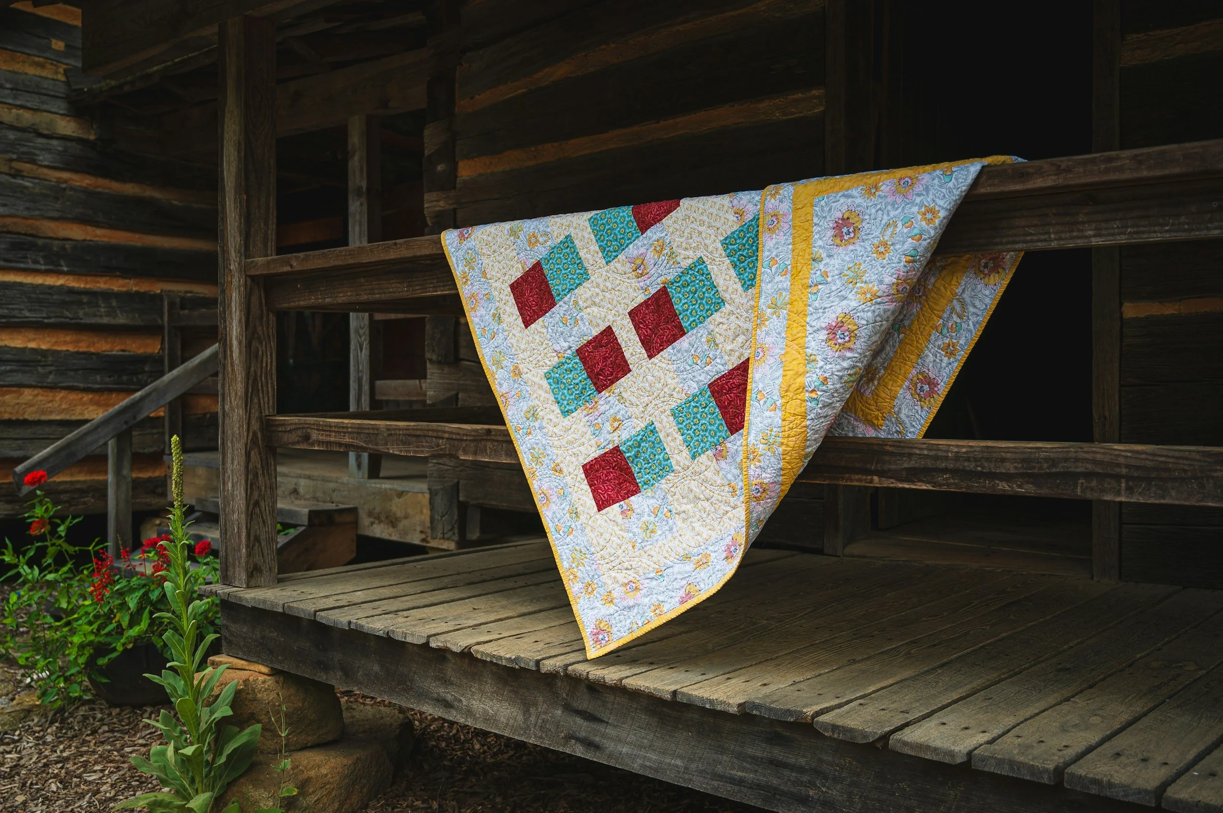 handmade quilt on display in Old Forge.