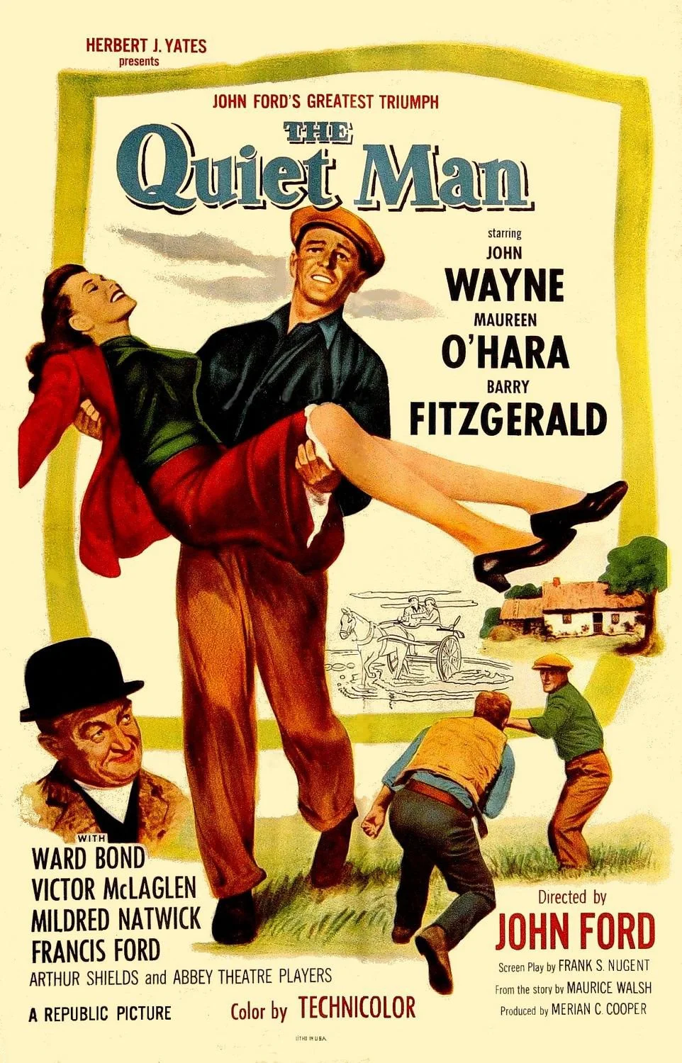 Poster for the movie The Quiet Man starring John Wayne and Maureen O'Hara playing at The Strand at Schroon Lake theater.