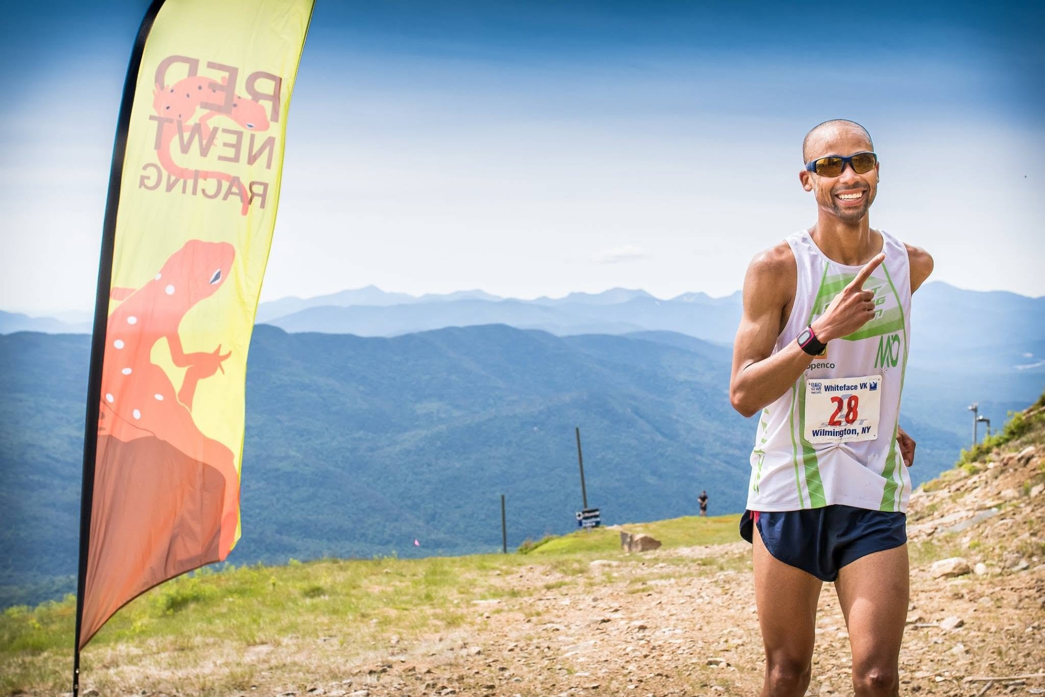 Man racing to the summit of whiteface mountain.