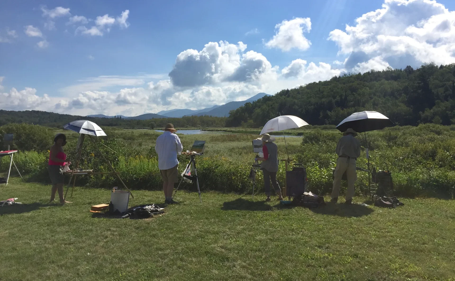 A group of artists painting in the high peaks during the Adirondack Plein Air Festival.