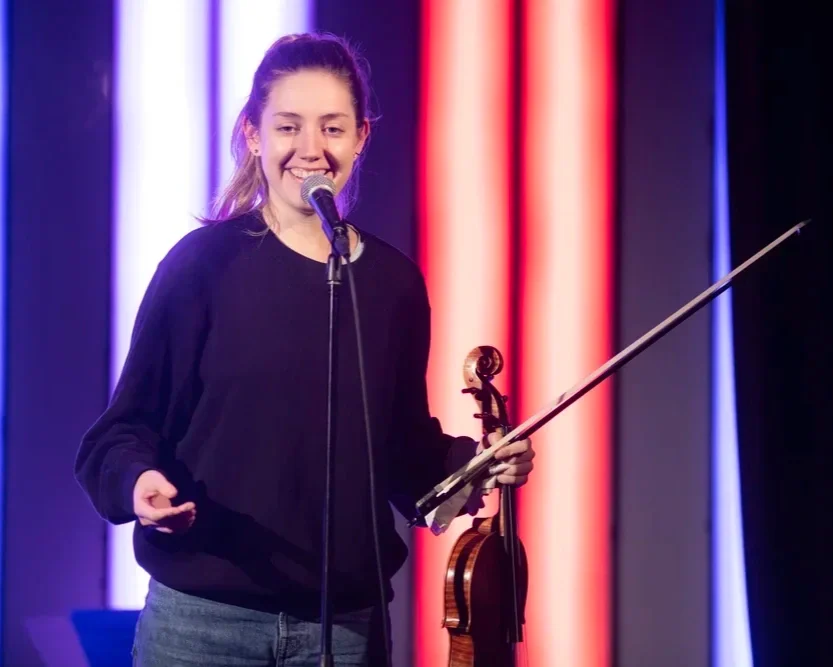 Stand up comic and classically trained violinist Isabel Hagen appears at The Mill in Westport.