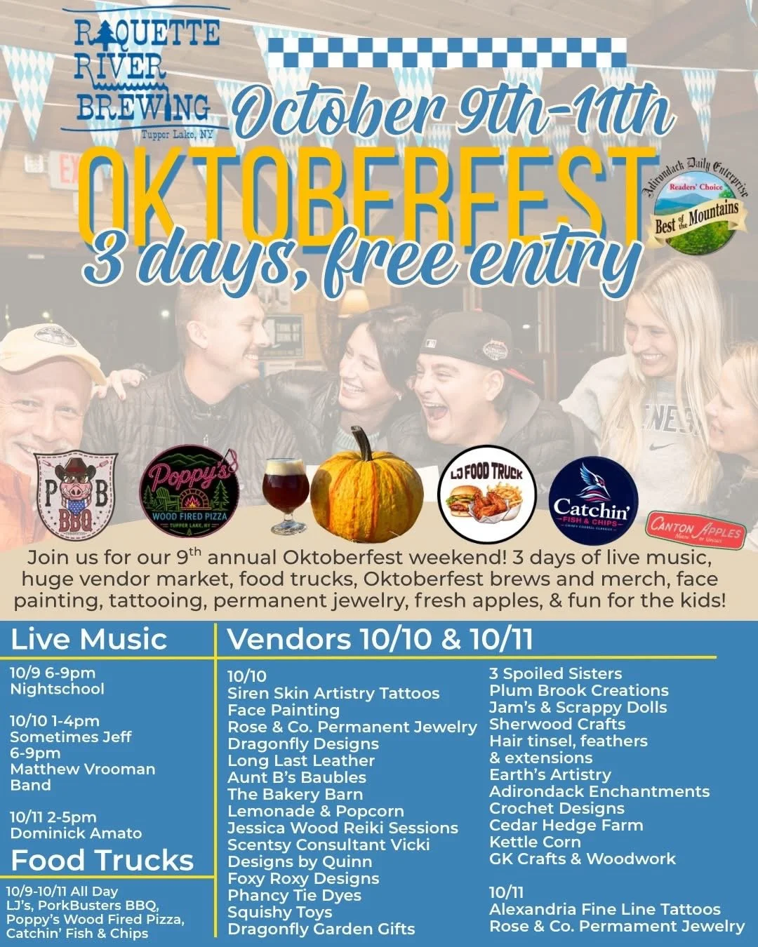 Flyer with the details about Raquette River Brewing's 2026 Oktoberfest.