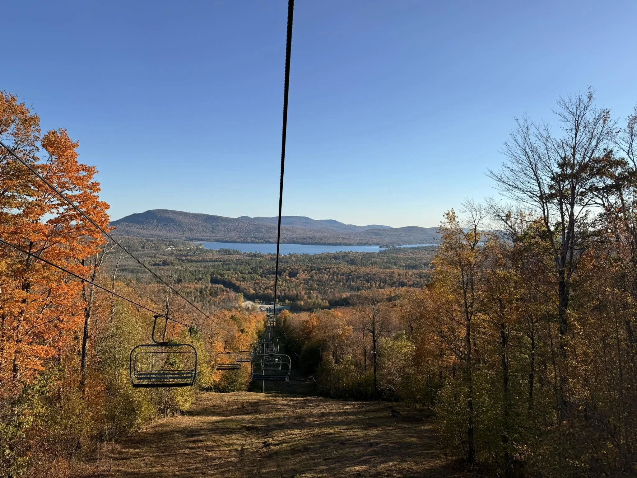 Scenic view from the chairlift at Oak Mountain near Speculator in Fall.