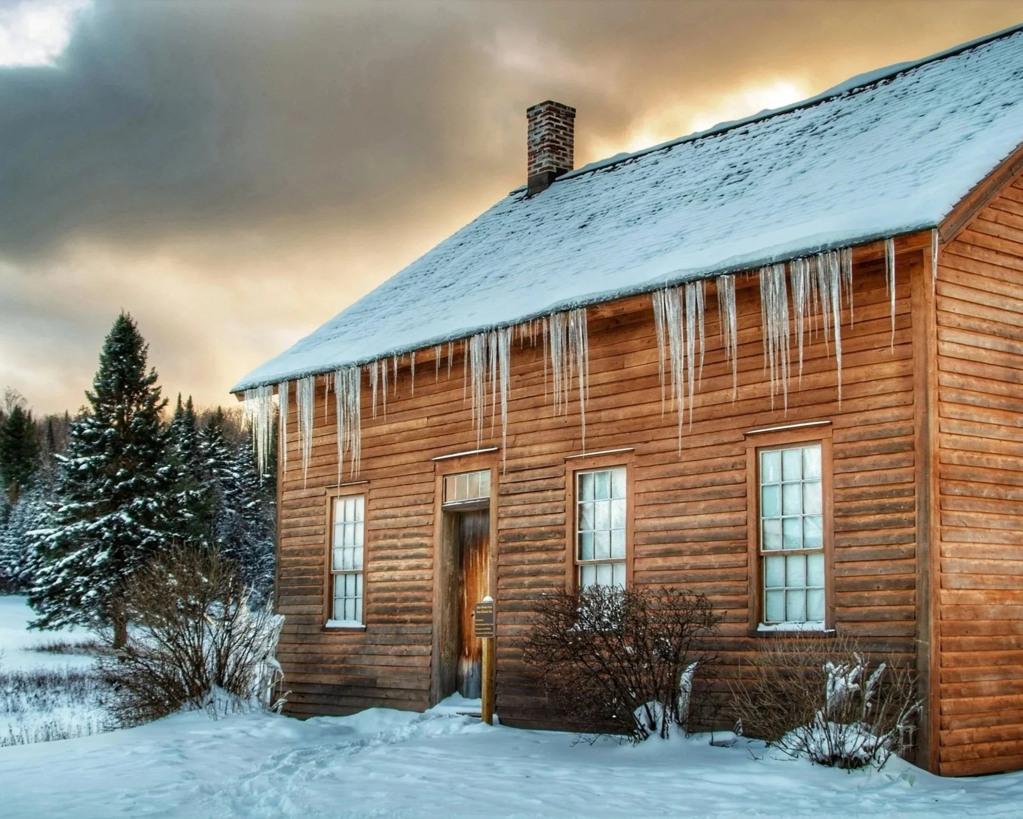 Historic site John Brown Farm outside Lake Placid in winter.