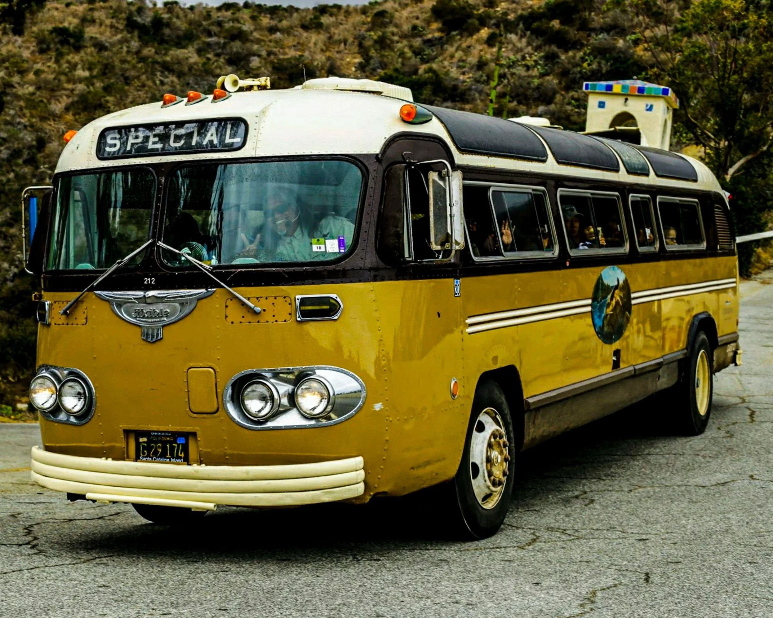 Vintage bus like the one Violet takes in the musical at Pendragon Theatre.
