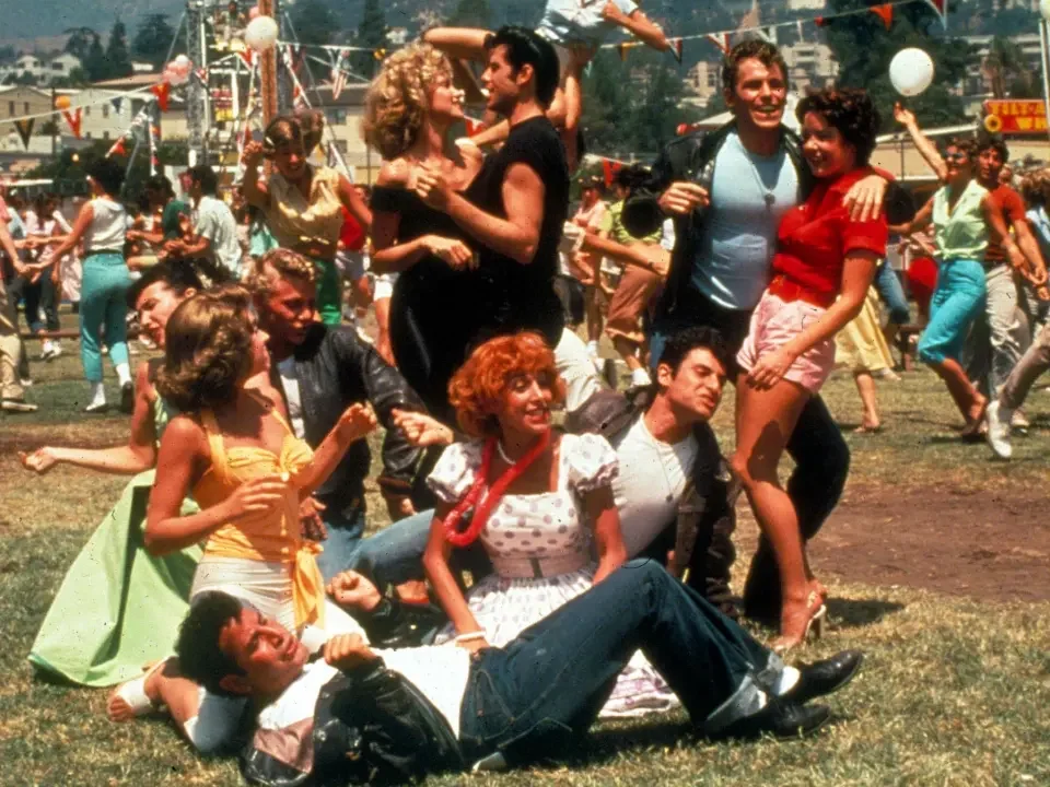 The cast of the movie musical Grease.