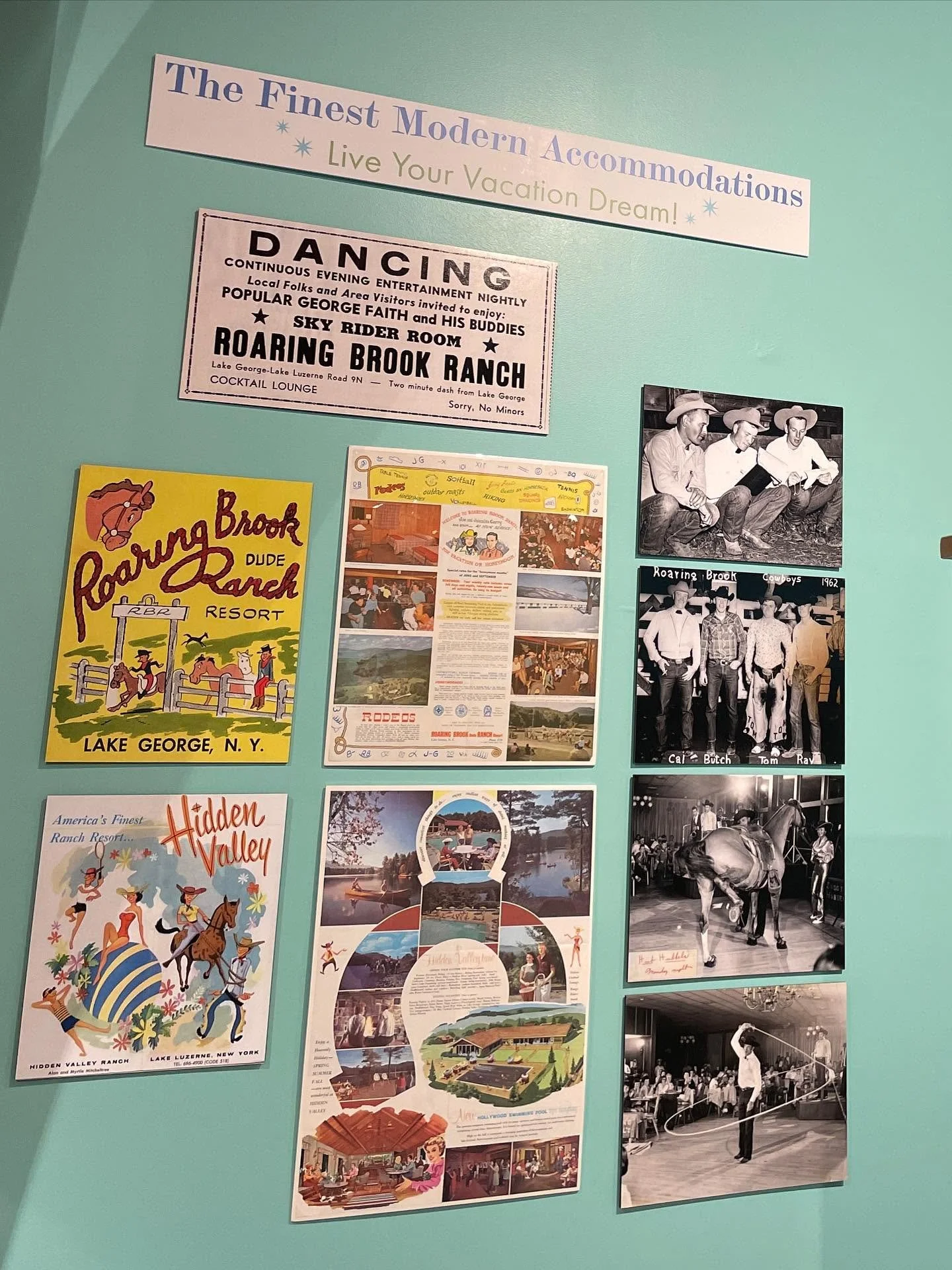 Images of dude ranch resorts in the Lake George area.