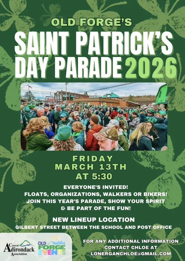 Flyer promoting the 2026 Old Forge St. Patrick's Day Parade.