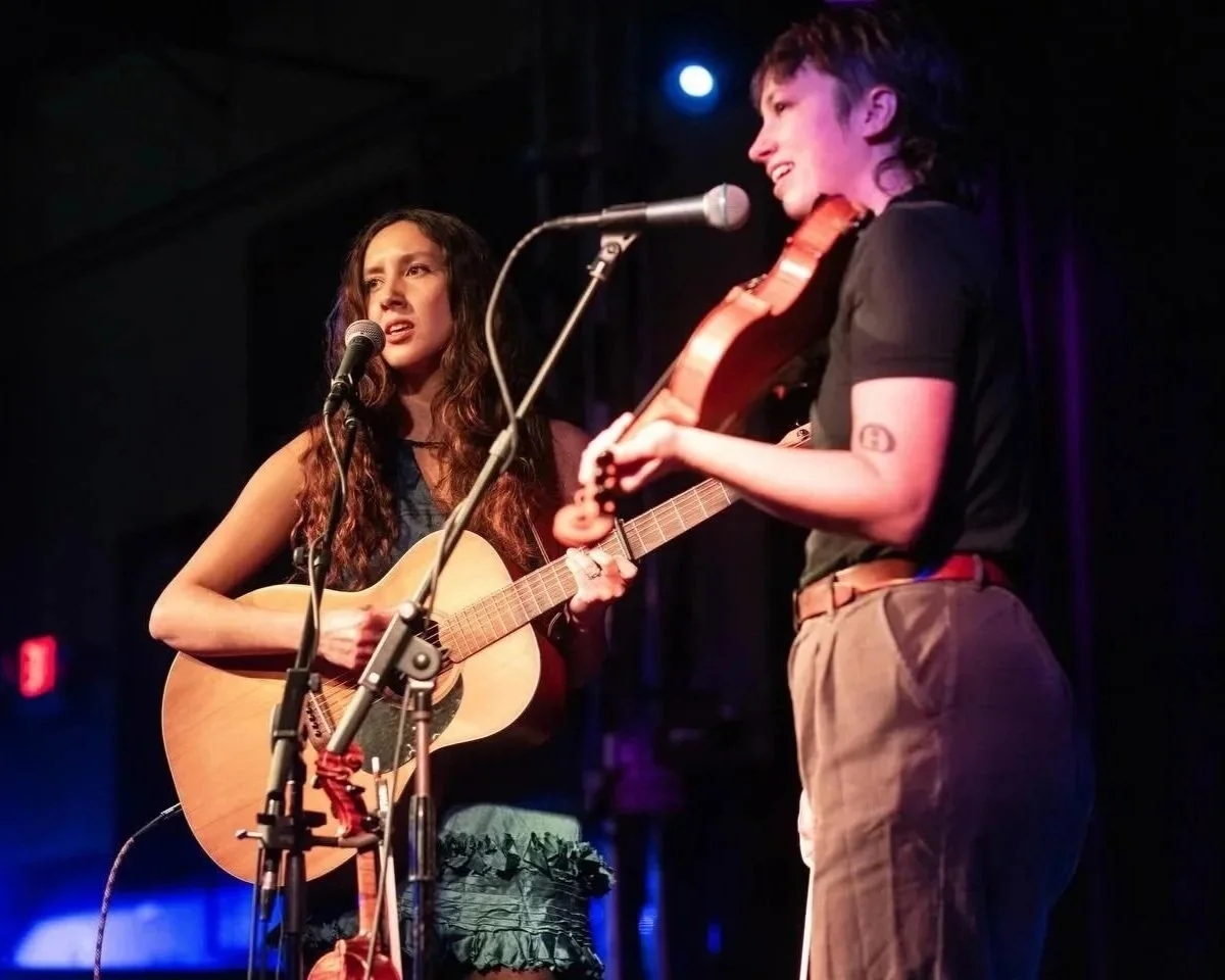 Folk musicians Emily Mann and Wila Frank—together, Paper Wings, perform live at Whallonsburg Garage near Essex, NY, in the Adirondacks.
