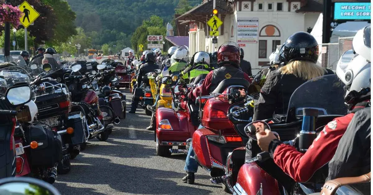 Motorcyclists in Lake George Village for Americade.